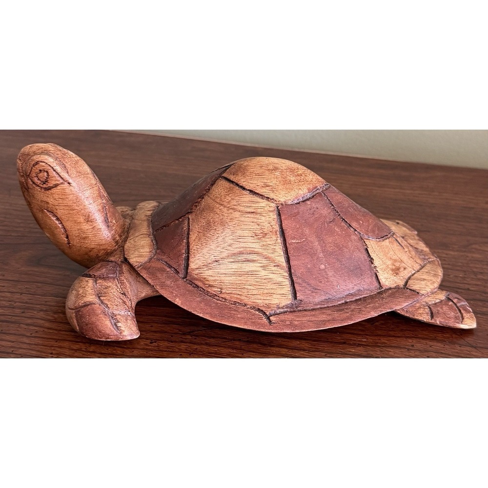Vintage Hand Carved Wooden Sea Turtle Figurine 9" Sculpture Beach Coastal Decor